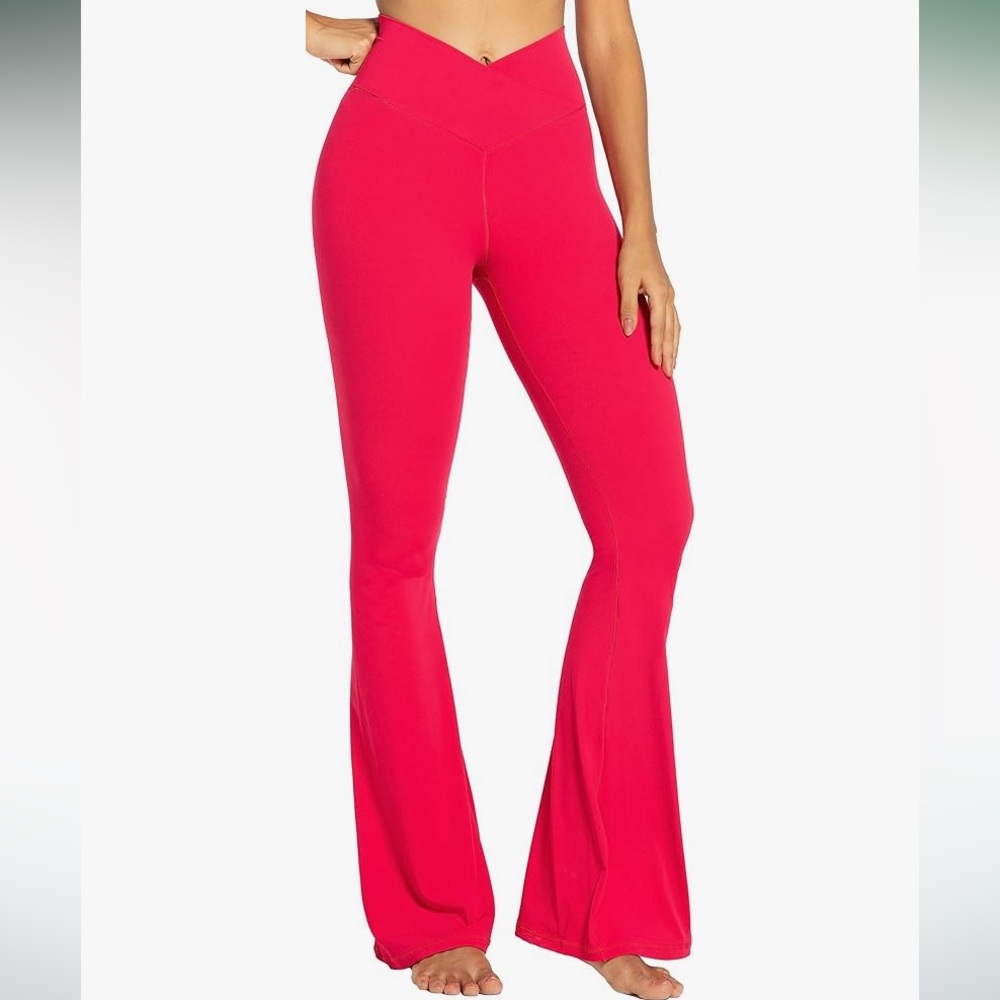 Sunzel Flare Leggings, Crossover Yoga Pants w/ Tummy Control, High-Waisted red